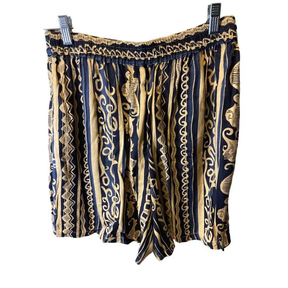 Vintage 80s 90s Hokus Pokus Black and Gold Baroque Pattern Loose Shorts SZ Large - Picture 2 of 5